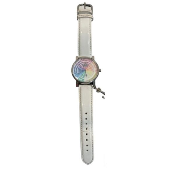 Juicy Couture Watch Rainbow Number Face Silver J Charm White Leather Strap - Picture 3 of 11